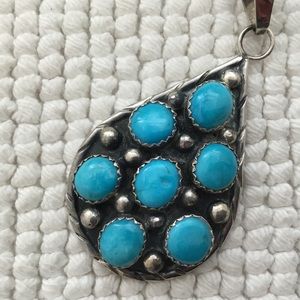 Vintage Sterling Silver Turquoise Pendant Necklace